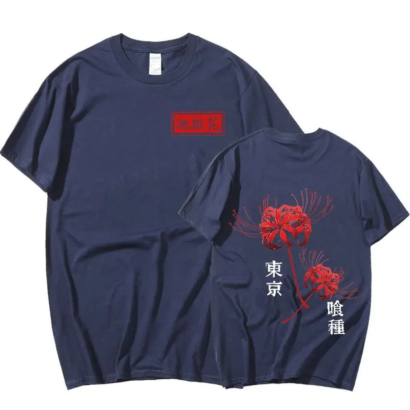 Japanese Anime Tokyo Ghoul Spider Lily T-Shirt Oversized Streetwear Couples Tees Men Women Cool Kanekiken Graphic Print T-Shirts