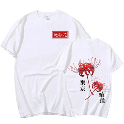 Japanese Anime Tokyo Ghoul Spider Lily T-Shirt Oversized Streetwear Couples Tees Men Women Cool Kanekiken Graphic Print T-Shirts