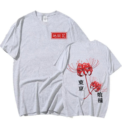 Japanese Anime Tokyo Ghoul Spider Lily T-Shirt Oversized Streetwear Couples Tees Men Women Cool Kanekiken Graphic Print T-Shirts