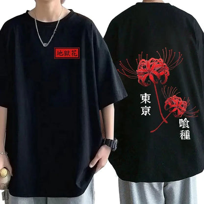 Japanese Anime Tokyo Ghoul Spider Lily T-Shirt Oversized Streetwear Couples Tees Men Women Cool Kanekiken Graphic Print T-Shirts